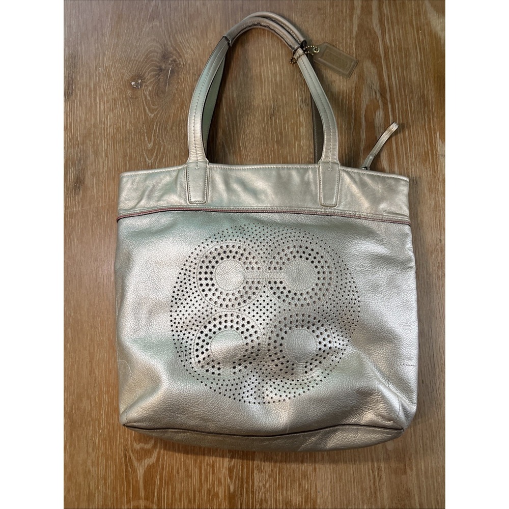 Coach Audrey Gold Perforated Leather Tote Shoulder Bag‎ Hand Purse No. 17041